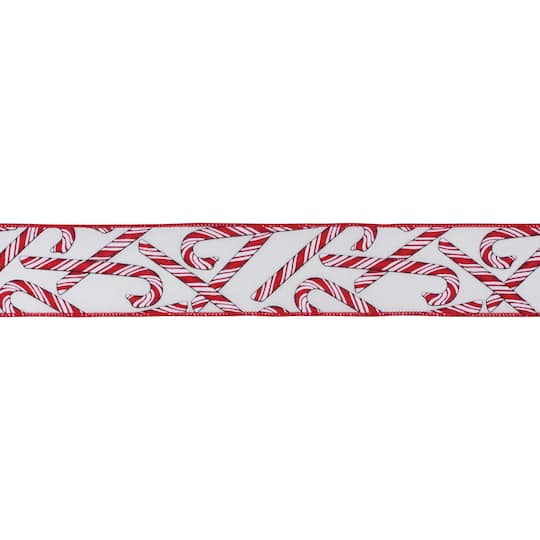 Melrose 2.5" x 10yd. Candy Cane Wired Ribbons, 2ct. in White/Red | Michaels®